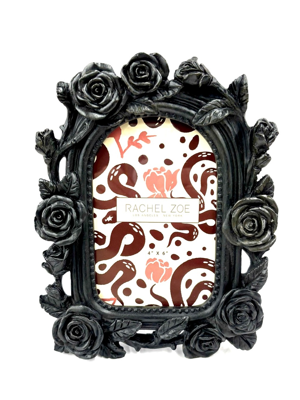 Rachel Zoe Gothic Black Rose, Leaves, Buds Arched 4 x 6 Picture Frame F461034